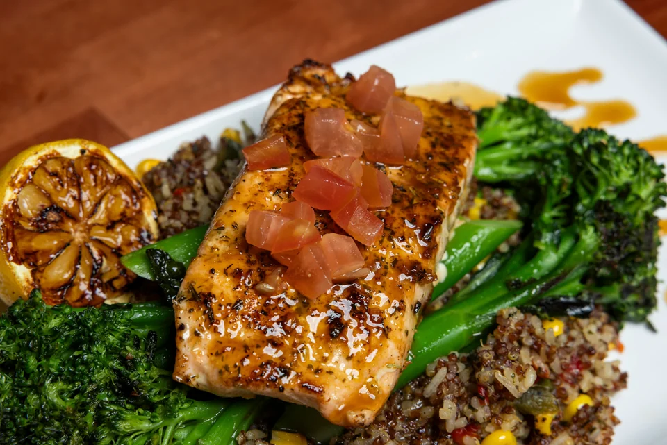 Bourbon Peach-Glazed Salmon photographed for Peachtree Sporting Club